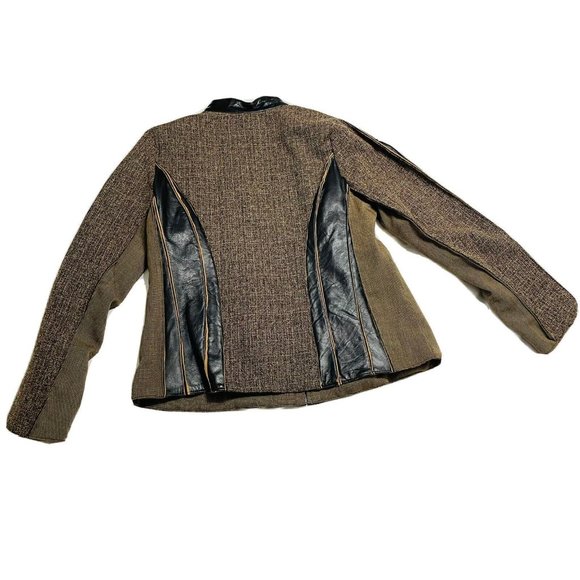 KOOS OF COURSE ART TO WEAR MOTO JACKET Tweed Animal Print Leather BLAZER Medium - Picture 10 of 11